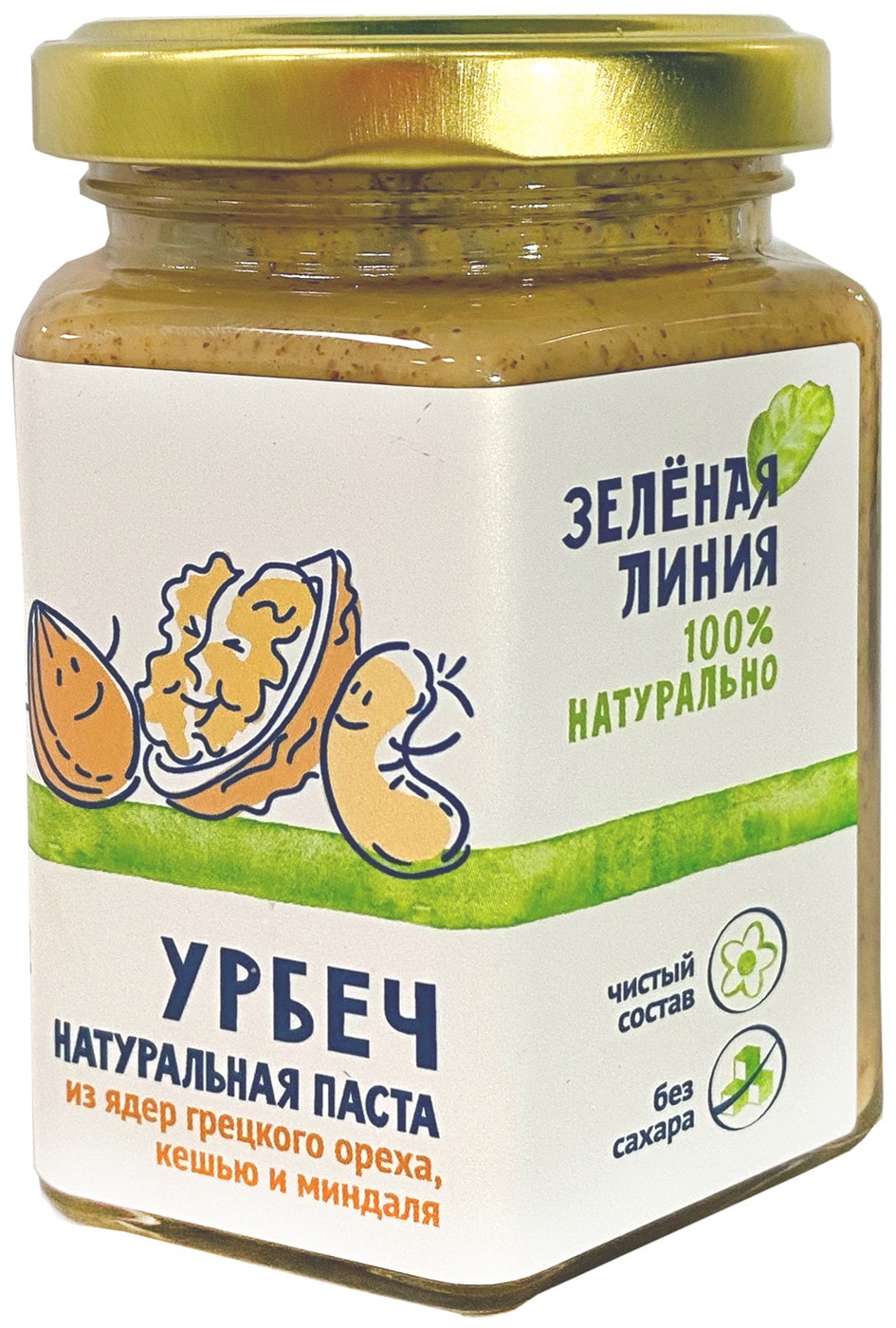 Изображение товара Паста Урбеч из грецкого ореха, кешью и миндаля Зеленая линия 190г