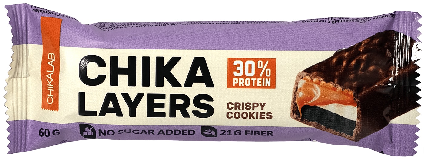 Изображение товара Батончик без сахара Chikalab layers Хрустящее печенье с двойным шоколадом 60г