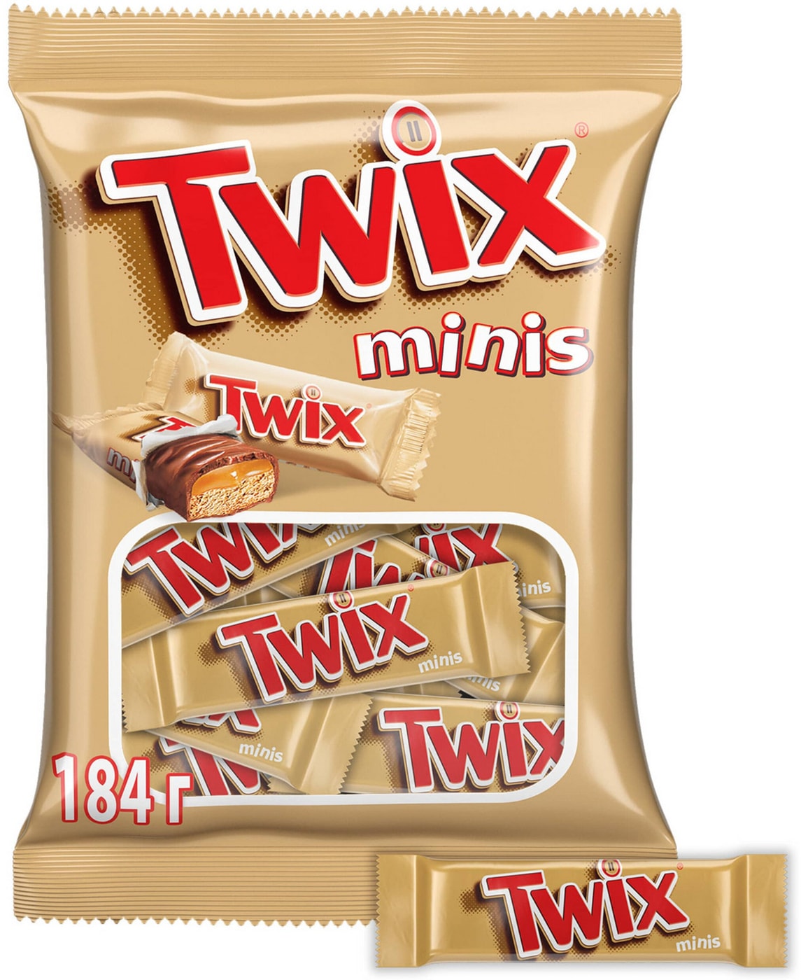 Изображение товара Шоколадный батончик Twix Minis с карамелью и шоколадом 184г