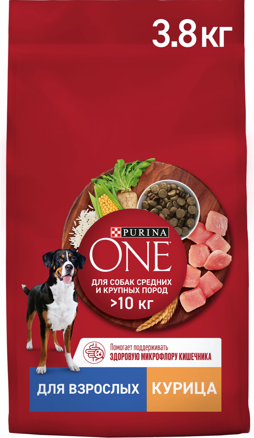 Изображение товара Сухой корм для собак Purina ONE для средних и крупных пород с курицей и рисом 3.8 кг
