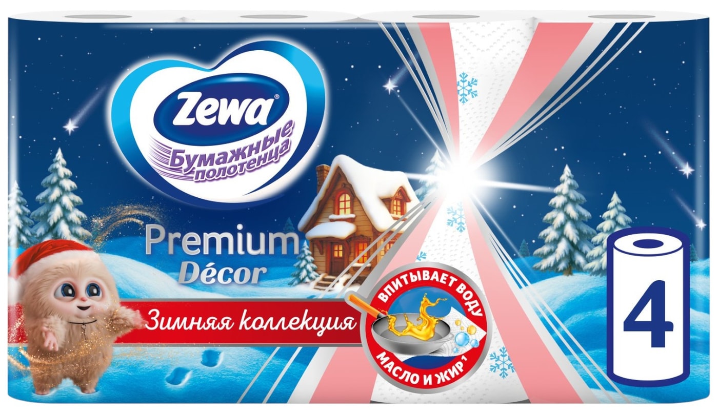 Изображение товара Zewa Premium Decor Бумажные полотенца 4 рулона 2 слоя Россия