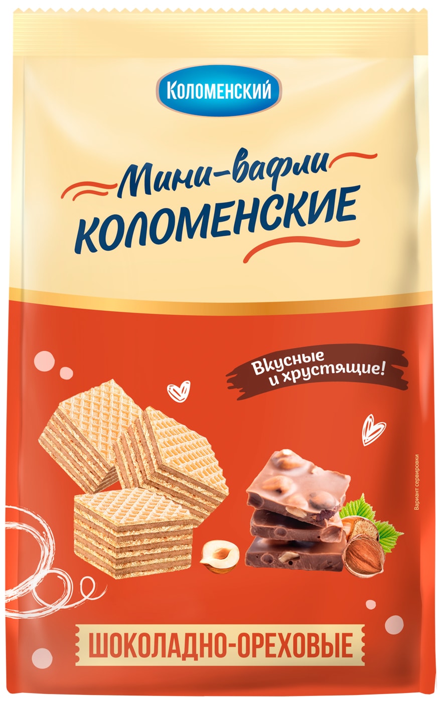 Изображение товара Вафли Коломенский Шоколадные со вкусом ореха 200г