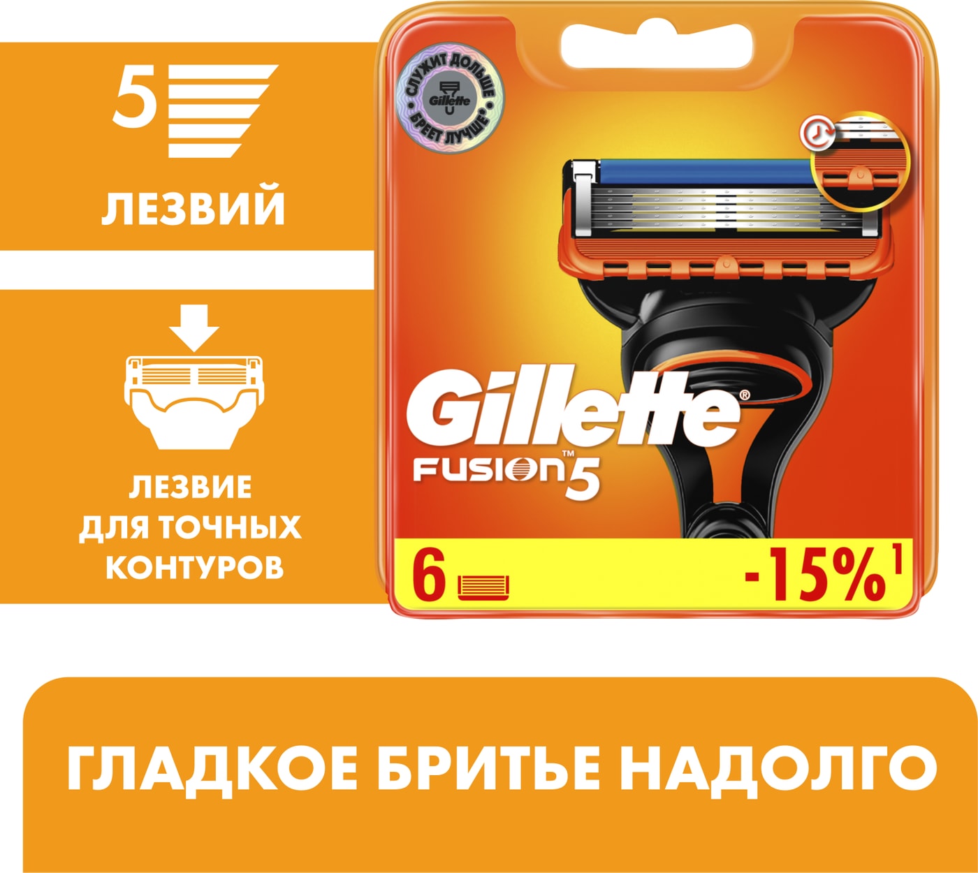Изображение товара Кассеты для бритья Gillette Fusion 6 шт универсальные для мужчин