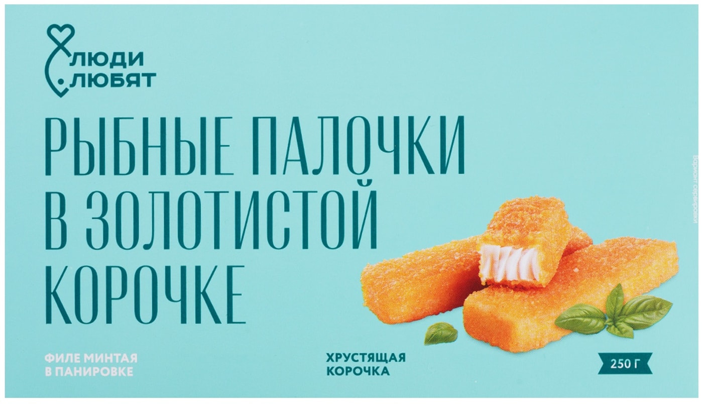 Изображение товара Палочки рыбные Люди Любят из филе минтая в панировке мороженые 250г