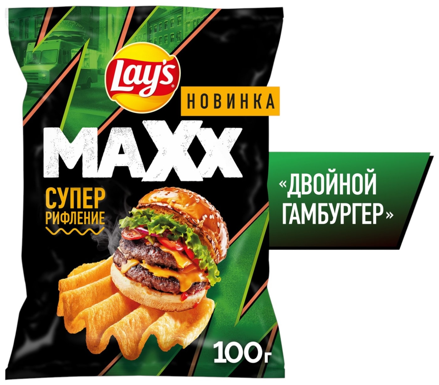 Изображение товара Чипсы Lays Maxx Двойной гамбургер 100г - хрустящие вкусные закуски