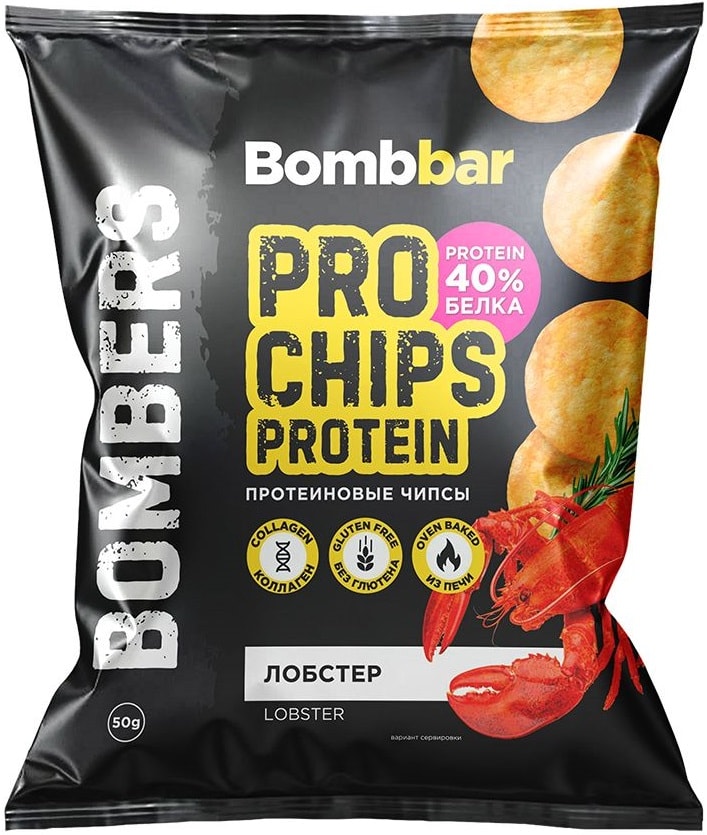 Изображение товара Цельнозерновые протеиновые чипсы Bombbar Лобстер 50г полезный перекус