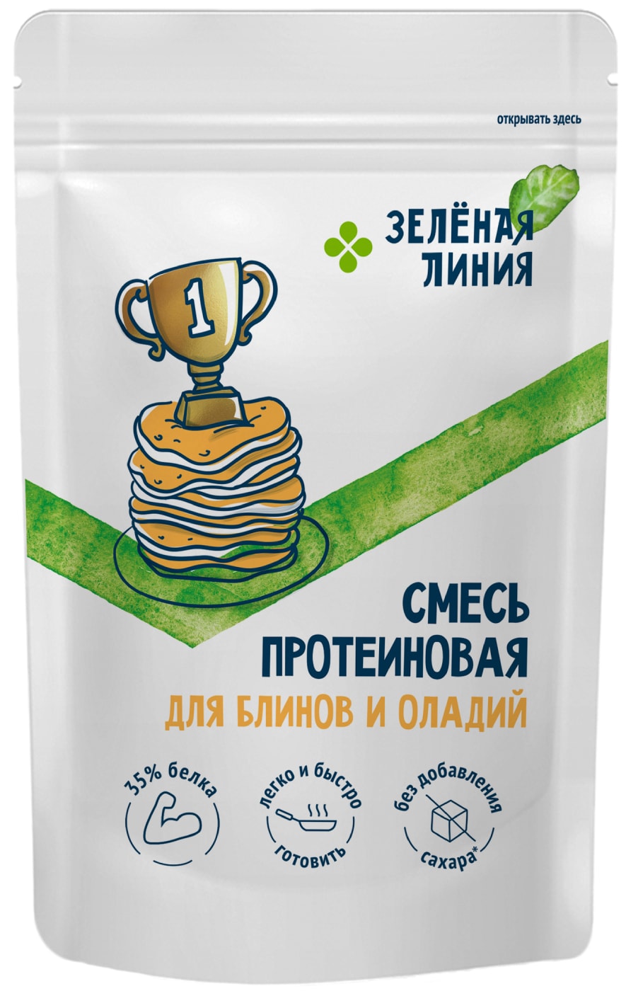 Изображение товара Смесь для выпечки Зеленая линия протеиновая для блинов и оладий 300г