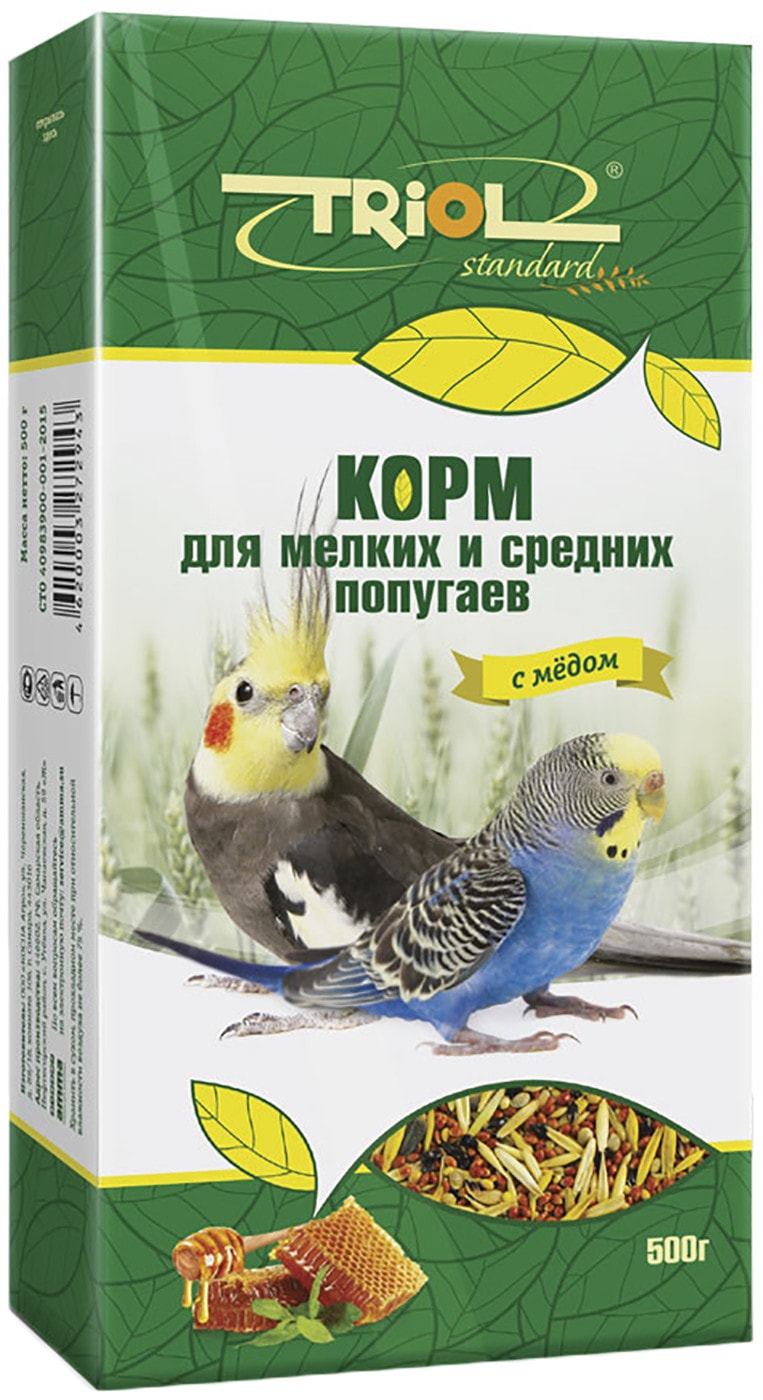 Изображение товара Корм для птиц Triol Standard с медом для мелких и средних попугаев 500г 