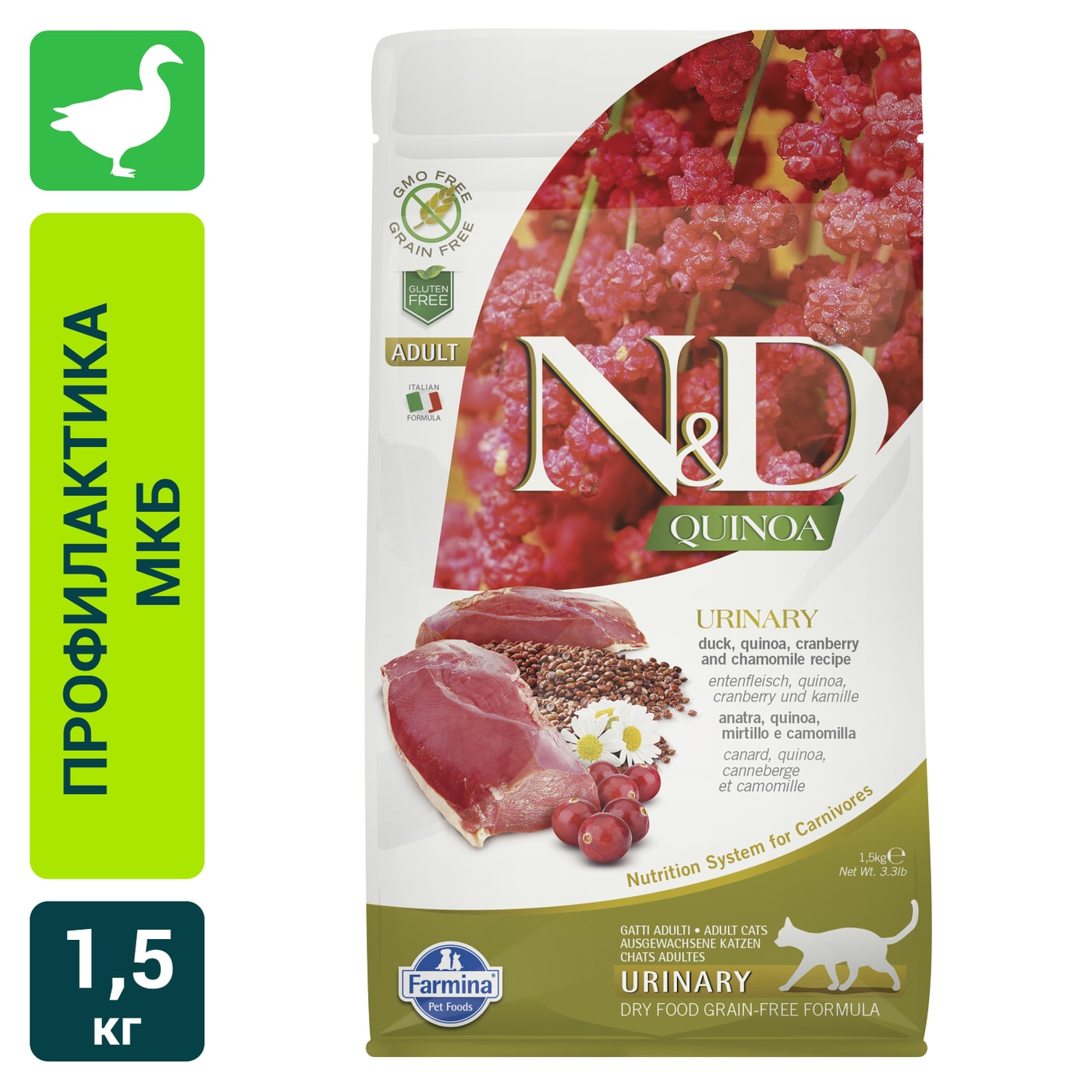Изображение товара Сухой корм для кошек Farmina N&D Cat Quinoa беззерновой с уткой и киноа для профилактики мочекаменной болезни 1.5кг