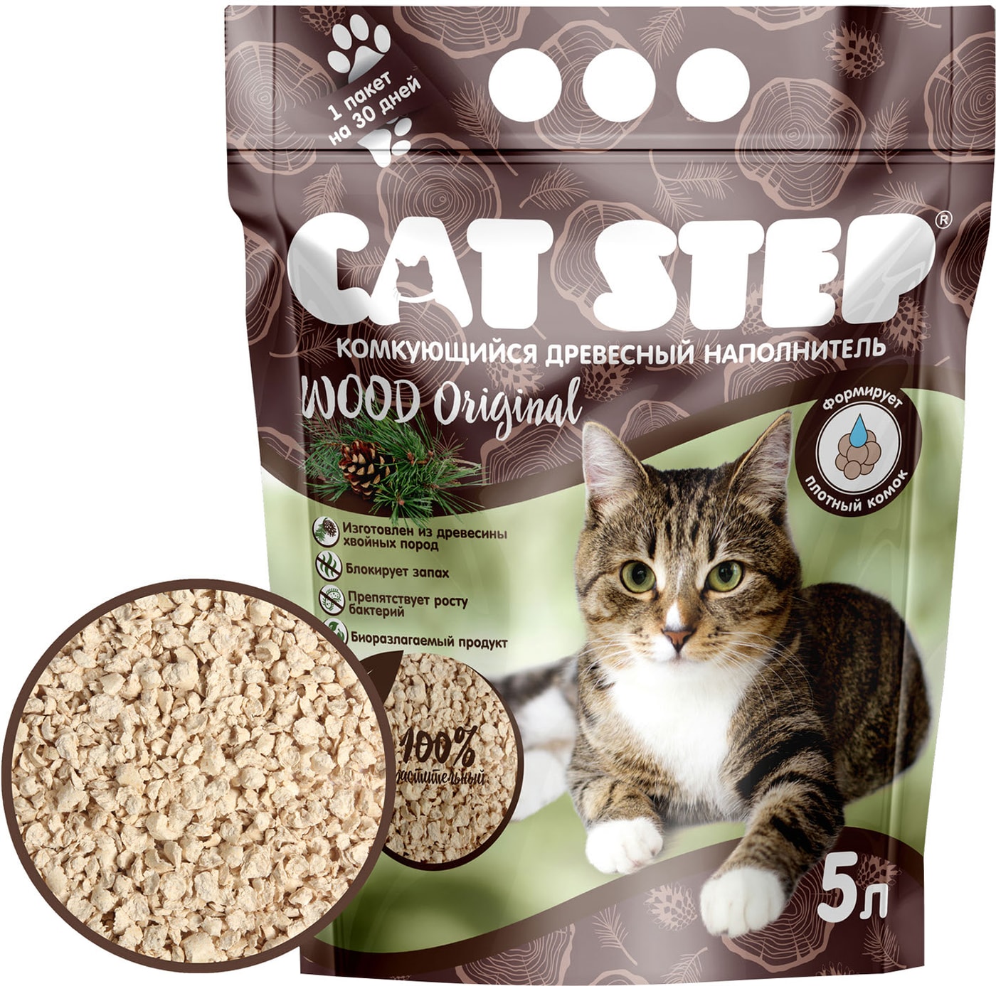 Изображение товара Наполнитель кошачий Cat Step Wood Original 5л комкующийся