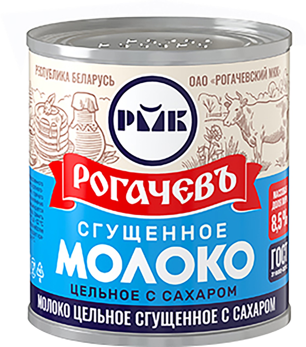 Изображение товара Молоко сгущенное Рогачевъ Цельное с сахаром 8.5% 380г
