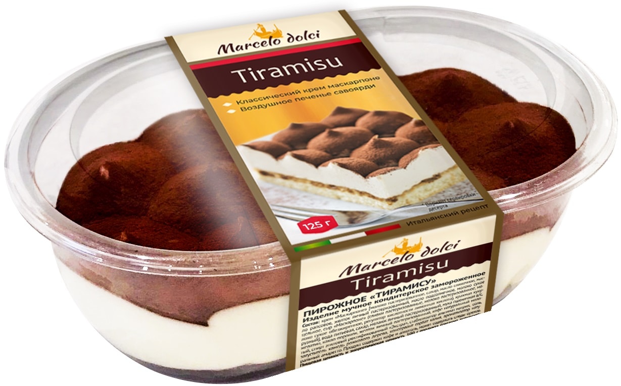 Изображение товара Пирожное Marcelo Dolci Тирамису 125г - Вкусный десерт для гурманов