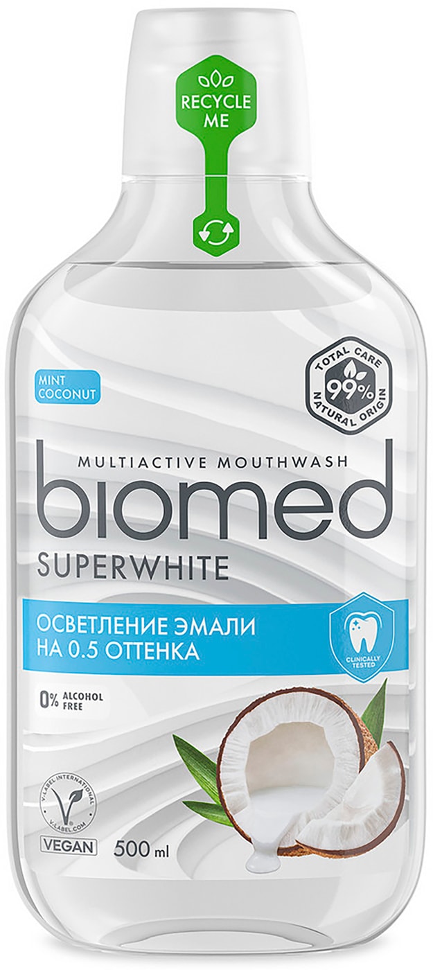 Изображение товара Ополаскиватель для рта Biomed Superwhite Кокос 500 мл антибактериальный