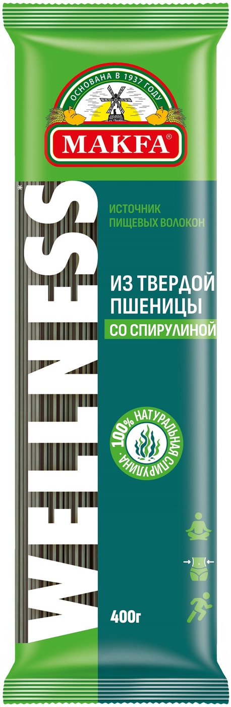 Изображение товара Макароны Makfa Wellness Спагетти со спирулиной 400г