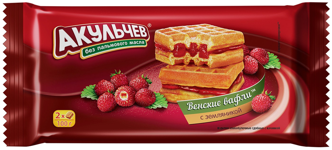 Изображение товара Вафли Акульчев Венские с земляникой 100г