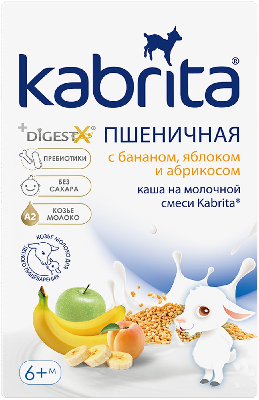 Изображение товара Каша пшеничная Kabrita на молочной смеси с бананом яблоком и абрикосом с 6 месяцев 180г