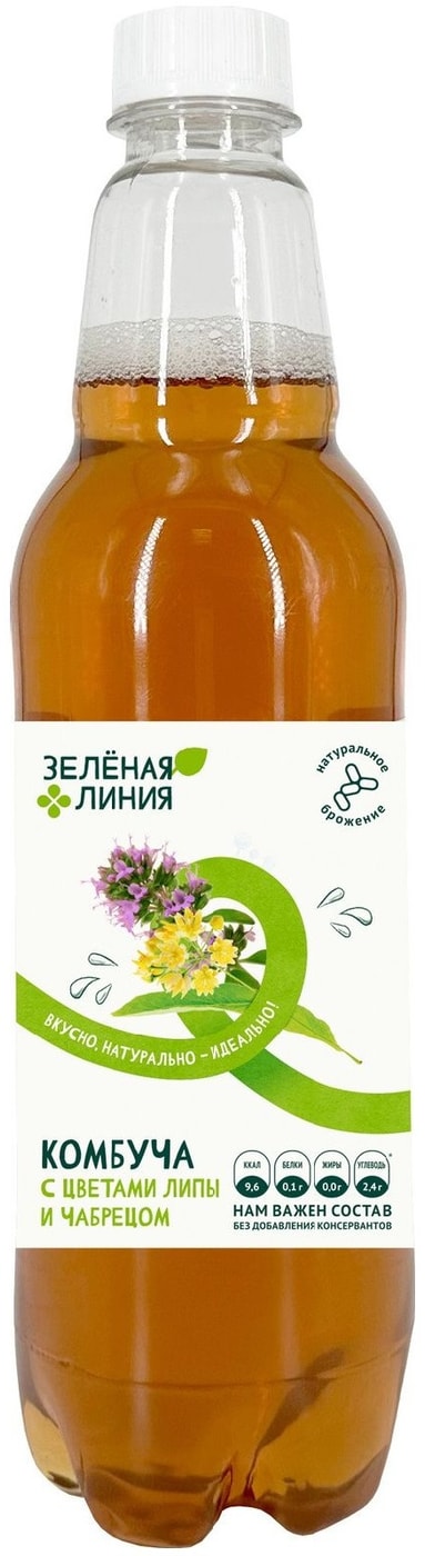 Изображение товара Зеленая линия Комбуча липа-чабрец 555мл натуральный напиток с чайным грибом