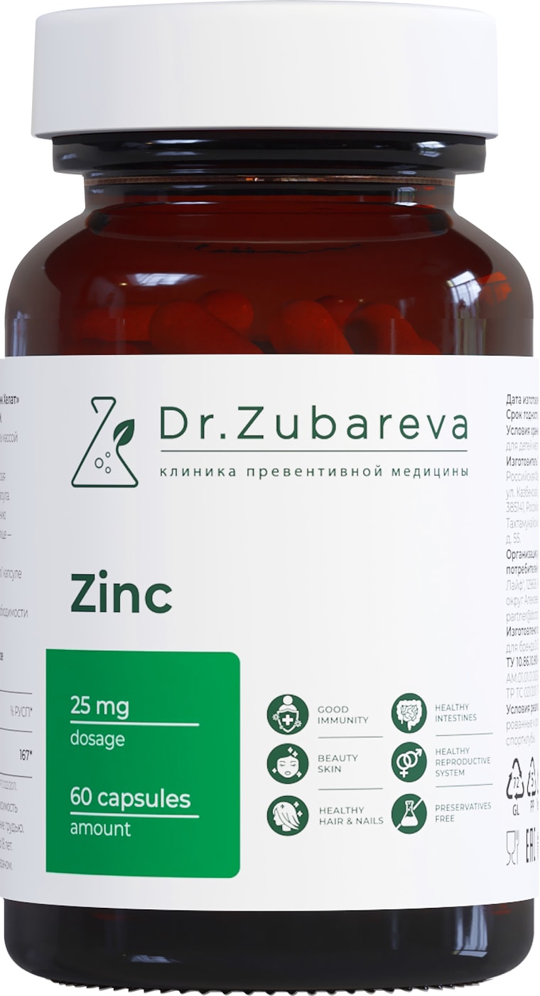 Изображение товара БАД Dr. Zubareva Цинк Хелат 60 капсул