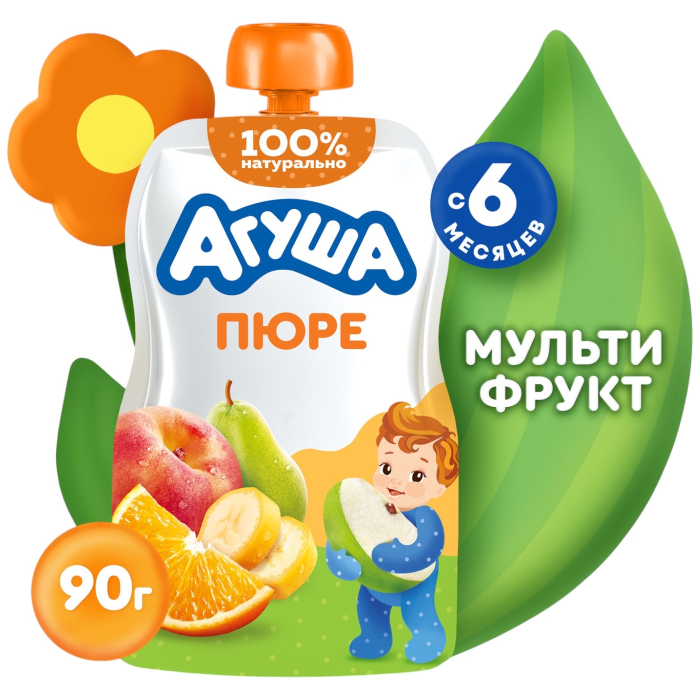 Изображение товара Пюре Агуша Мультифрукт 90 г фруктовое для детей с 6 месяцев