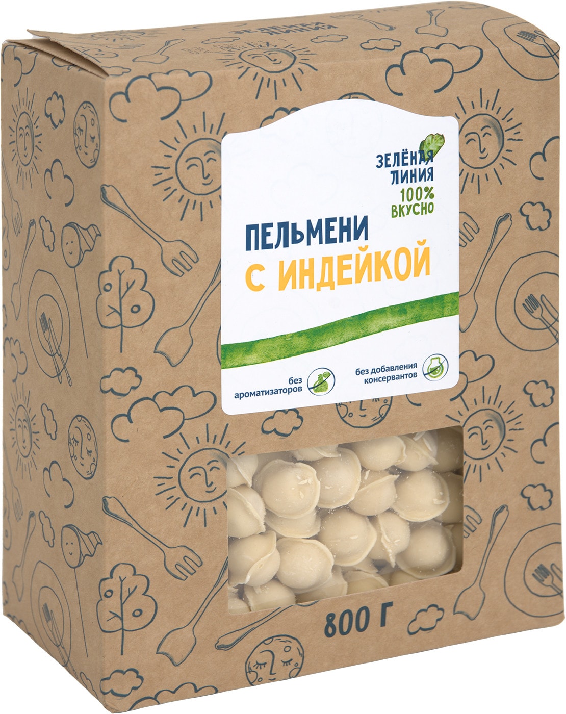 Изображение товара Пельмени Зеленая линия с индейкой 800г премиальное качество