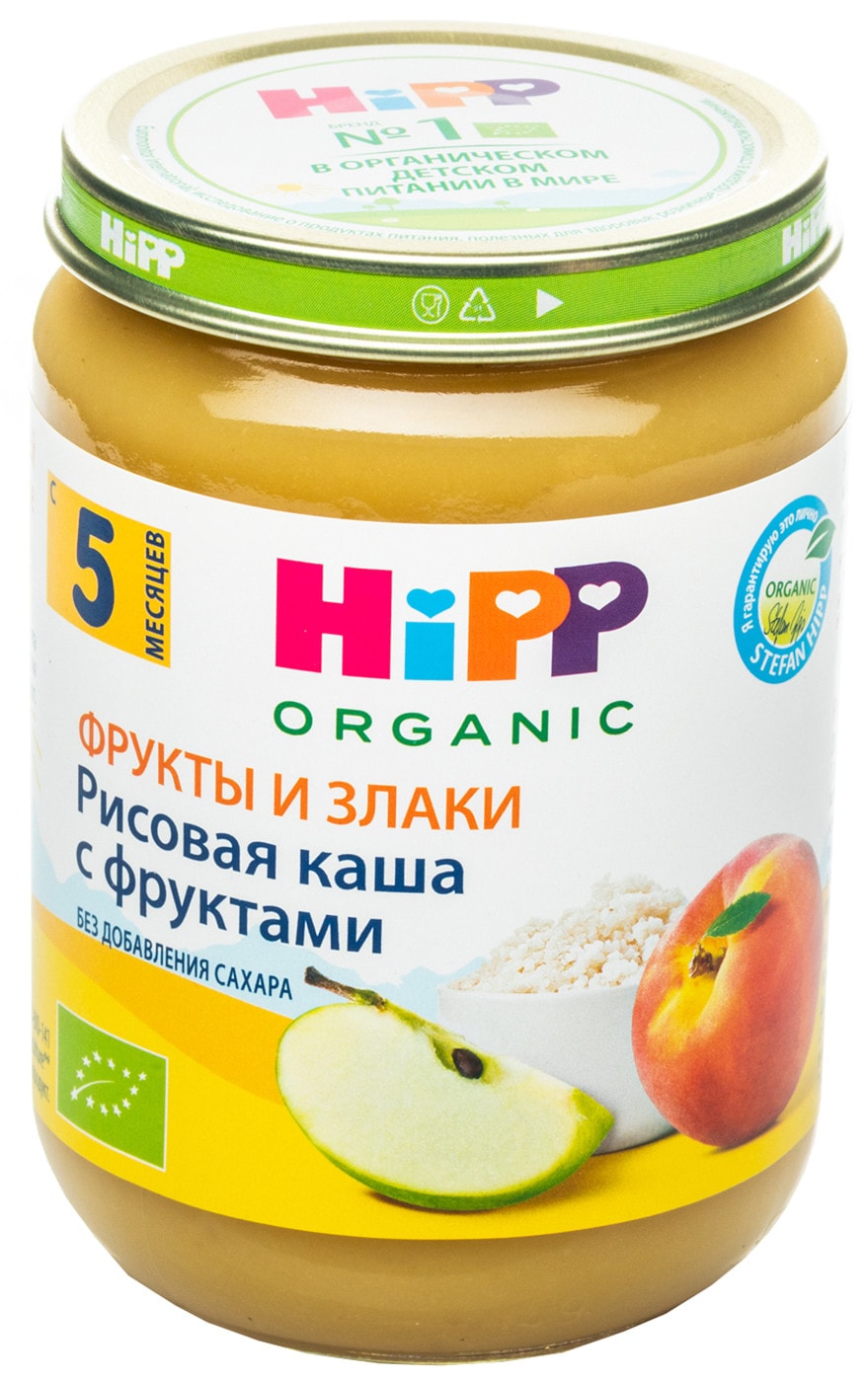 Изображение товара Каша HiPP из цельного риса с фруктами 190г органическое питание для детей от 5 месяцев