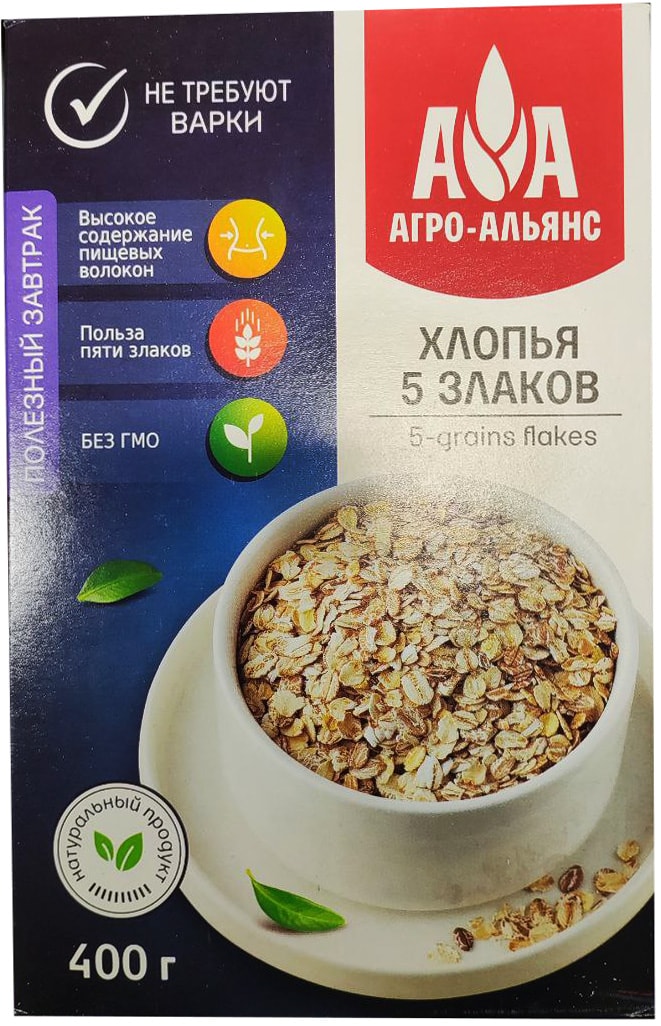 Изображение товара Хлопья Агро-Альянс 5 Злаков 400г - многозерновая крупа для здорового завтрака