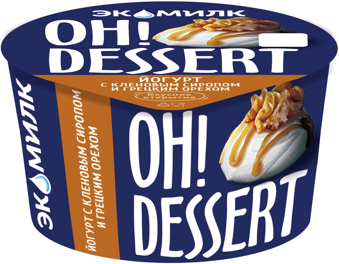 Изображение товара Йогурт Экомилк Oh! Dessert с кленовым сиропом и грецким орехом 130г