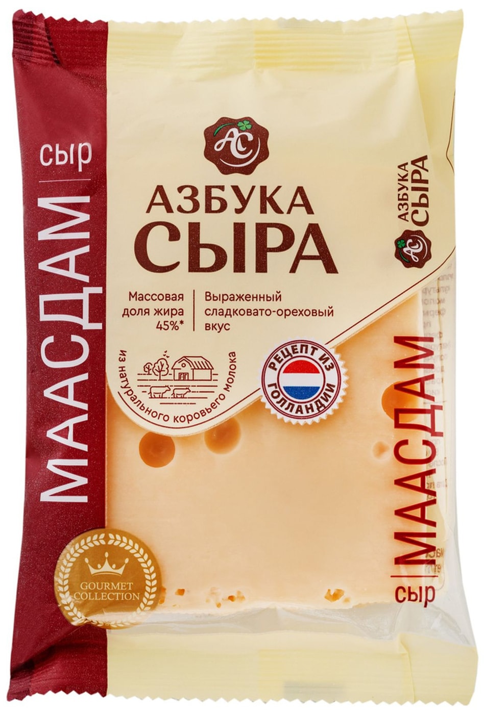 Изображение товара Сыр Маасдам Азбука Сыра 45 200 г полутвердый сыр