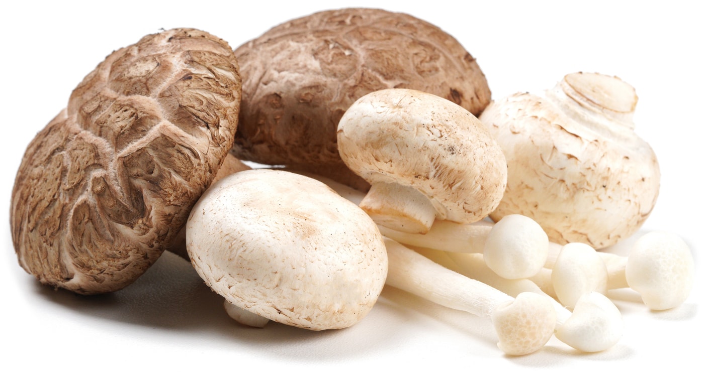 Изображение товара Грибы Шиитаке Шимеджи и шампиньоны свежие в лотке 210г Россия