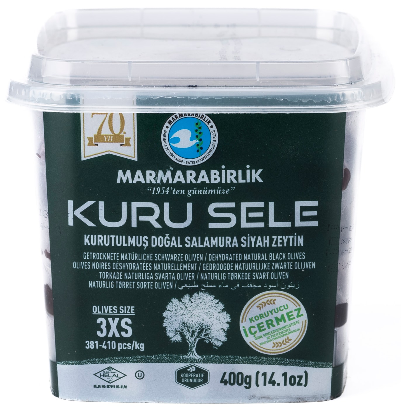 Изображение товара Вяленые черные оливки с косточкой Marmarabirlik Kuru Kuru Sele Lux 400г натуральные