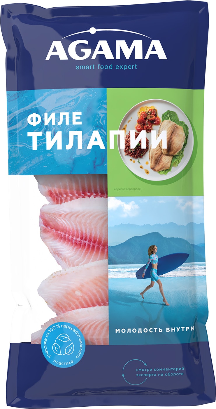 Изображение товара Замороженное филе тилапии Agama без кожи 400г