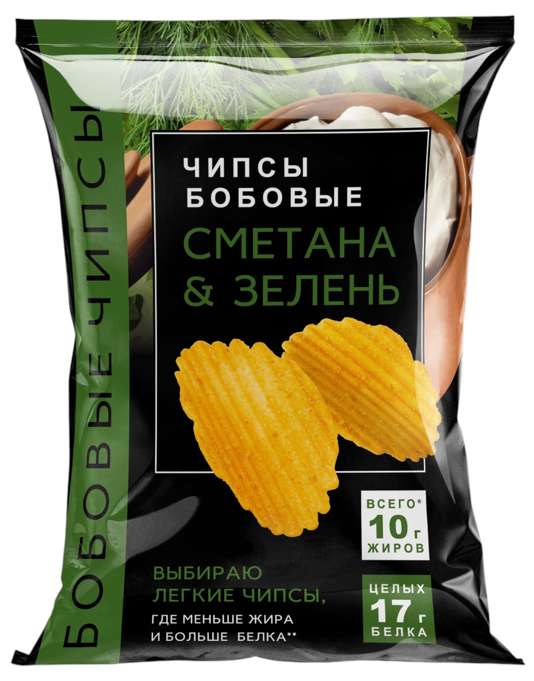 Изображение товара Чипсы бобовые со вкусом сметаны и зелени, 50 г - натуральный полезный перекус