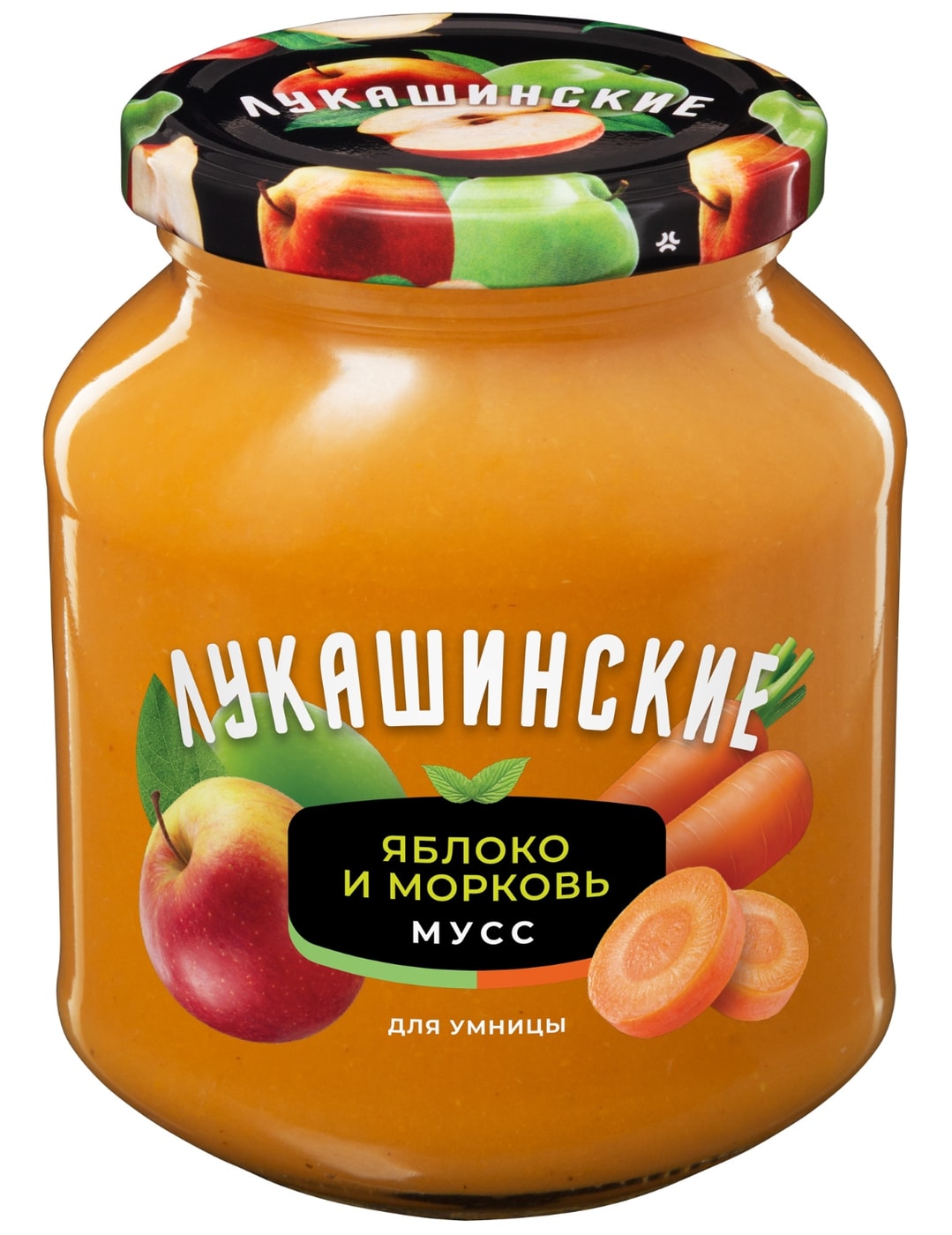 Изображение товара Мусс Лукашинские десерты Яблочно-морковный 370 г натуральный фруктовый десерт
