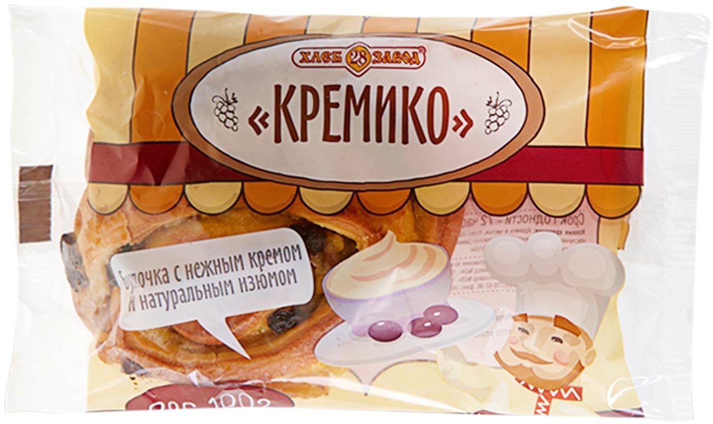 Изображение товара Булочка Хлебозавод №28 Кремико с кремом и изюмом 100г