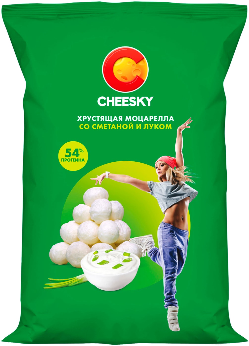 Изображение товара Сыр Cheesky Хрустящая моцарелла со вкусом лука со сметаной 30% 20г