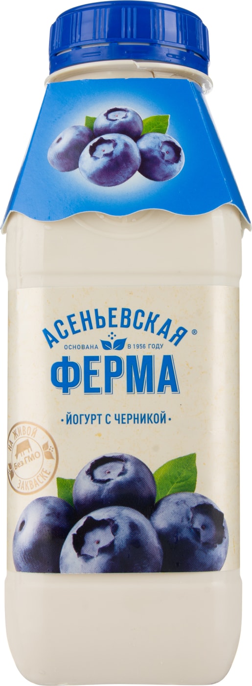 Изображение товара Йогурт питьевой Асеньевская Ферма Черничный 1.5% 330г