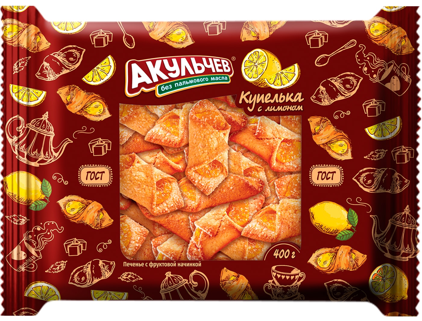 Изображение товара Печенье Акульчев Купелька сдобное с лимонной начинкой 400г