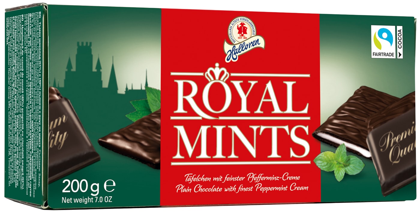 Изображение товара Шоколад Halloren Royal Mints с мятной начинкой 200г — изысканный немецкий кондитерский деликатес