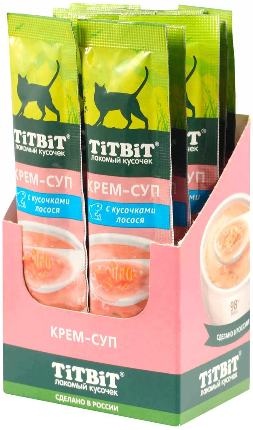 Изображение товара Крем-суп для кошек TiTBiT Лакомый кусочек с лососем 16 шт по 10 г влажное питание
