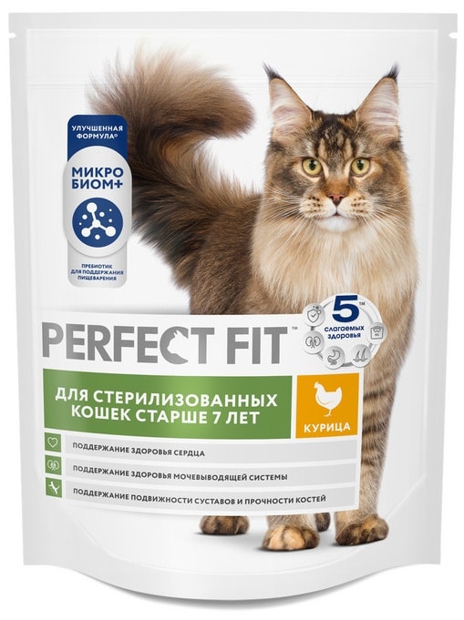 Изображение товара Сухой корм для кошек Perfect Fit Старшие 7+ с курицей и таурином