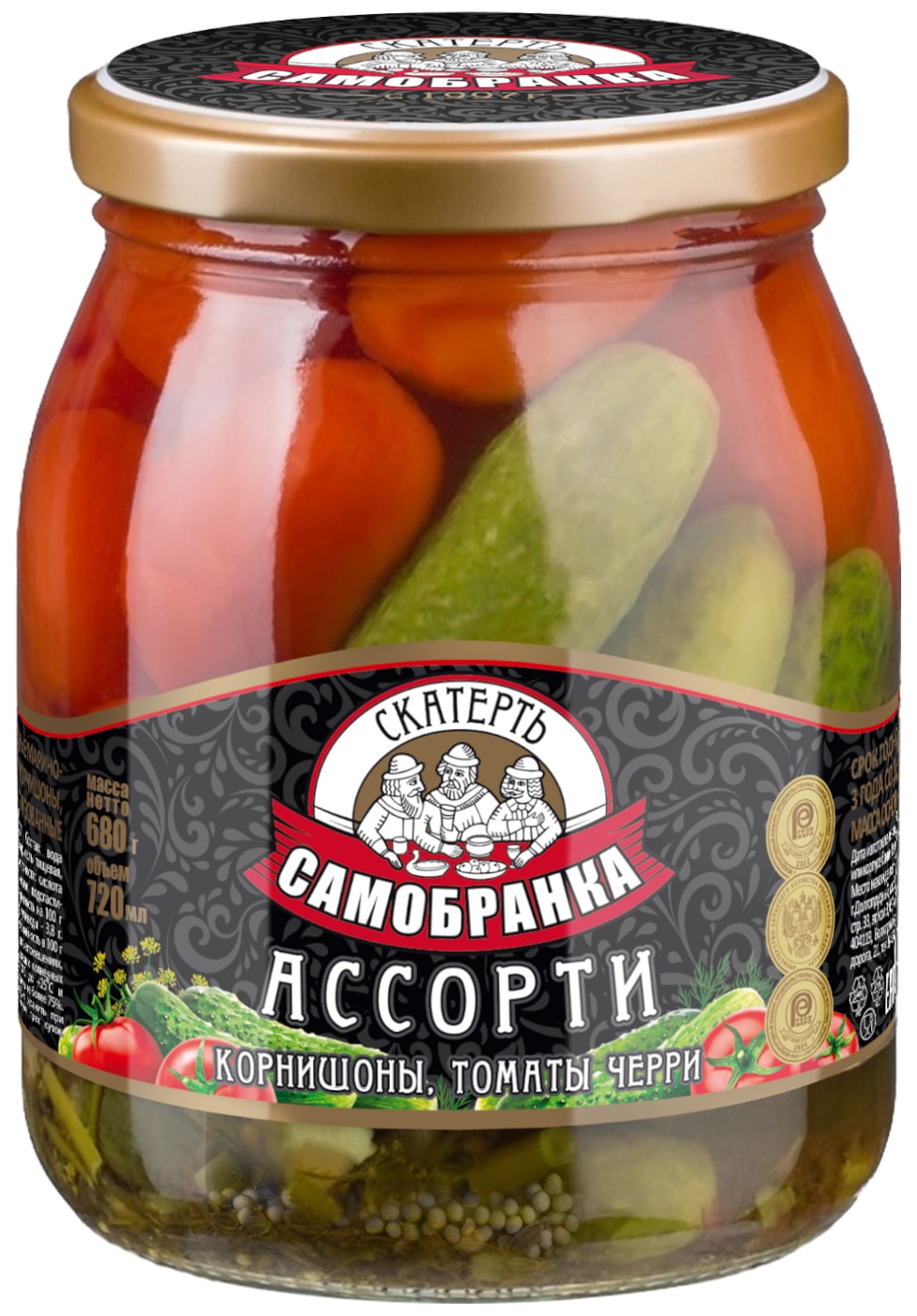Изображение товара Ассорти Скатерть-самобранка из корнишонов и томатов черри 720мл