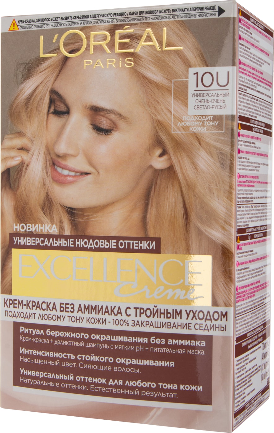 Изображение товара Крем-краска для волос Loreal Paris Excellence creme 10U Очень-очень светло-русый Изображение товара Крем-краска для волос Loreal Paris Excellence creme 10U Очень-очень светло-русый