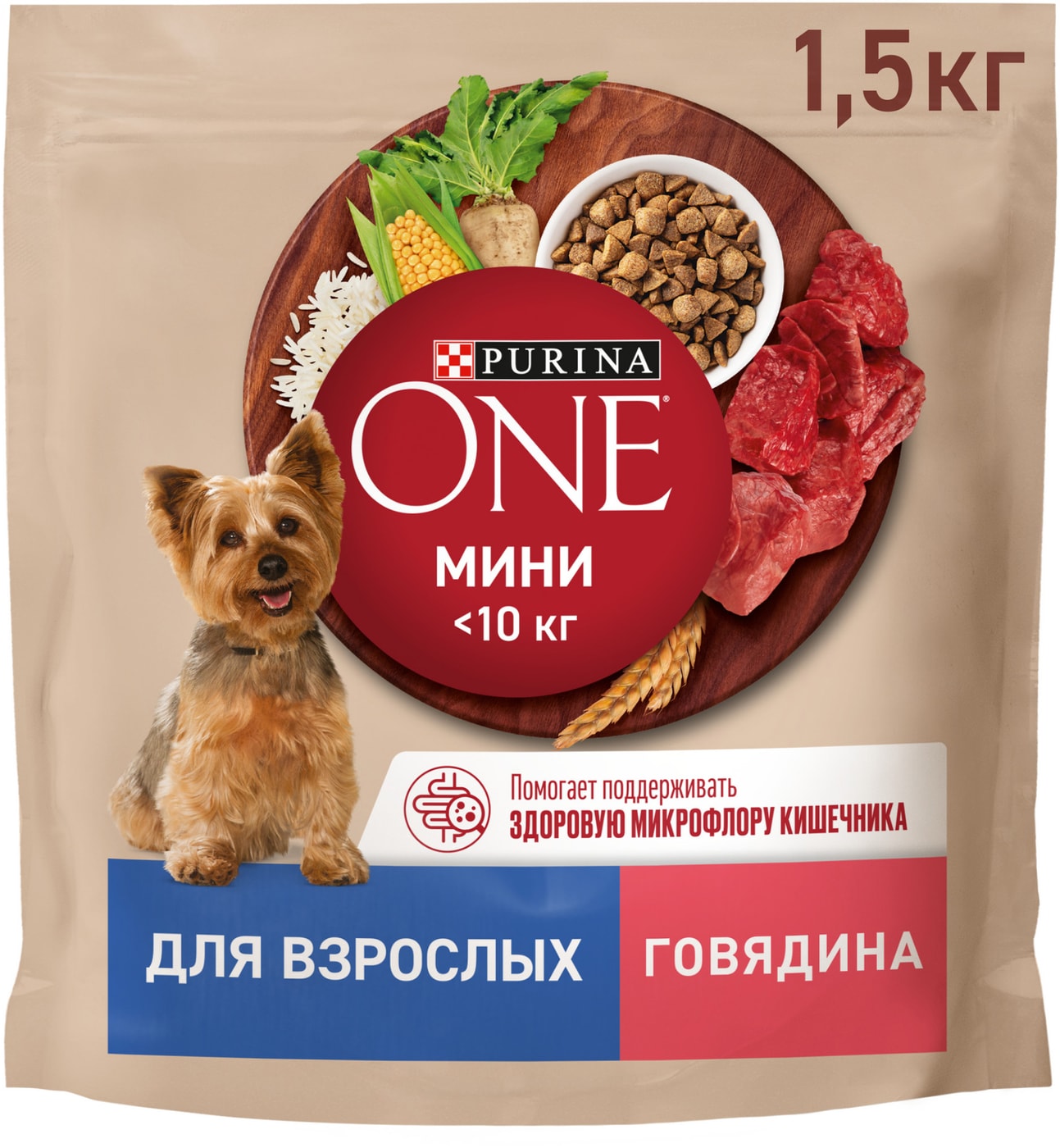 Изображение товара Сухой корм для собак Purina ONE для взрослых с говядиной и рисом 1.5кг