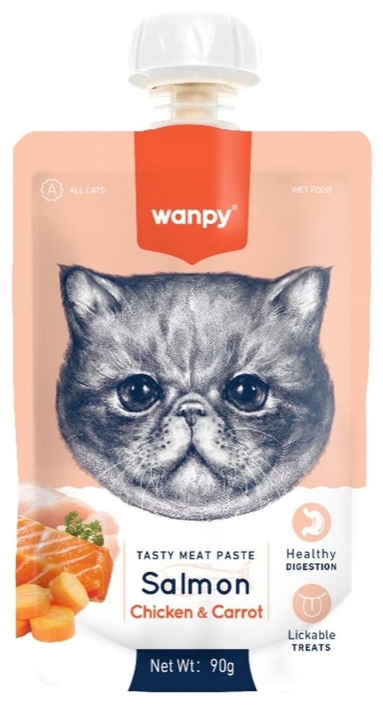 Изображение товара Лакомство для кошек Wanpy Cat Мясной мусс из лосося и курицы 90г