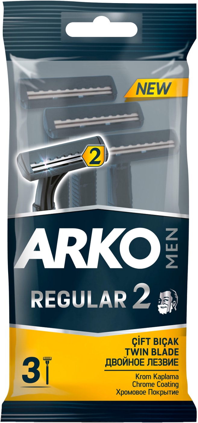 Изображение товара Бритвы Arko Men T2 одноразовые 3 шт. для мужчин, с двумя лезвиями и плавающей головкой