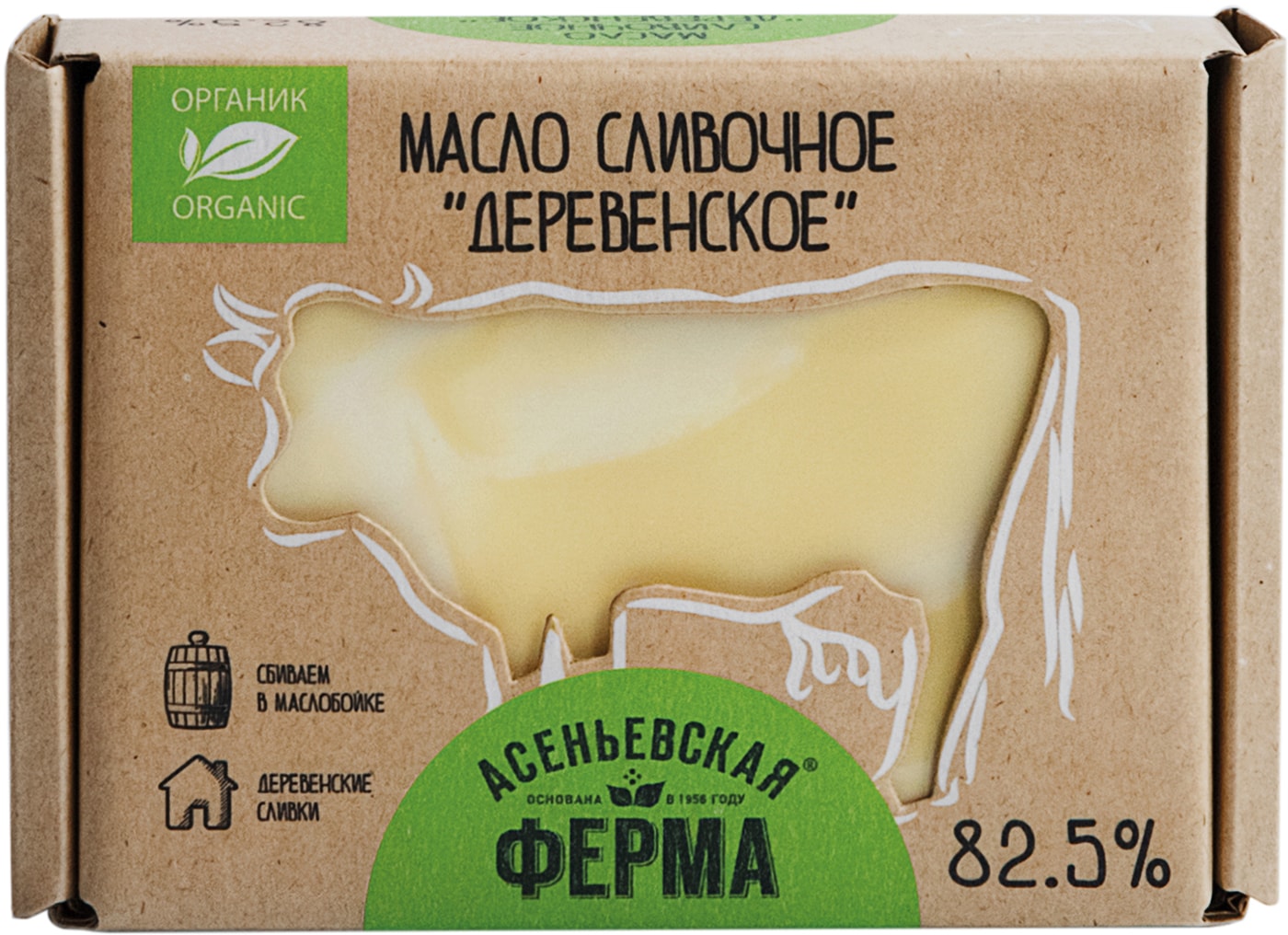 Изображение товара Масло сладко-сливочное Асеньевская ферма Традиционное Деревенское несоленое с МДЖ 82.5% 180г