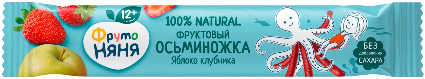 Изображение товара Десерт ФрутоНяня Фруктовые кусочки яблоко-клубника с 12 месяцев 16г