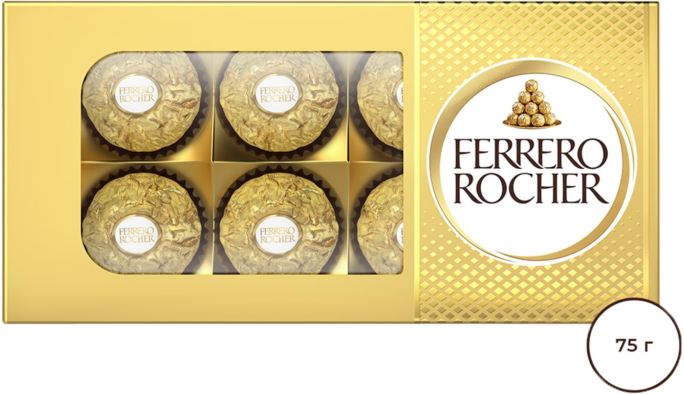 Изображение товара Конфеты Ferrero Rocher хрустящие из молочного шоколада 75г