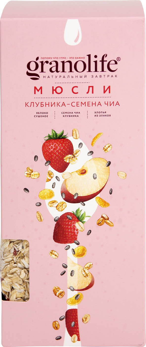 Изображение товара Мюсли Granolife Клубника с семенами чиа 400 г натуральный завтрак