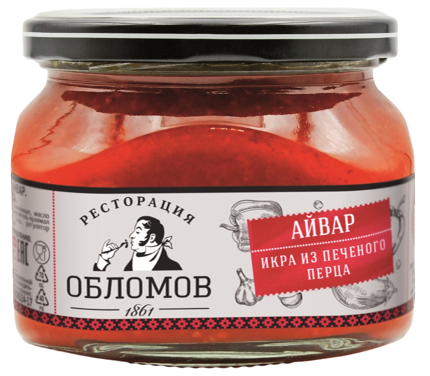 Изображение товара Икра овощная из печеного перца Айвар 330г Ресторация Обломов натуральный деликатес